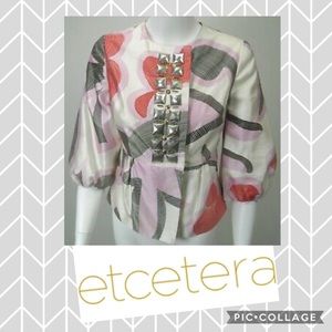 Etcetera Silk Geo Print Jeweled Crop Jacket 4 S